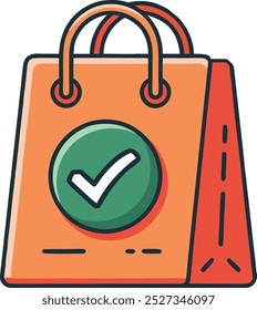 Shopping bag with tick mark. Flat Vector Icon Design Template Element for Retail and Online Store Needs.