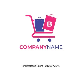 Shopping Bag And Trolley Logo icon symbol with Letter B. Vector logo template