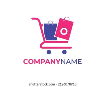 Shopping Bag And Trolley Logo icon symbol with Letter O. Vector logo template