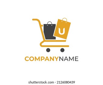 Shopping Bag And Trolley Logo icon symbol with Letter U. Vector logo template