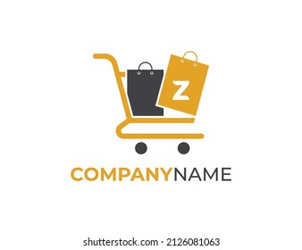 Shopping Bag And Trolley Logo icon symbol with Letter Z. Vector logo template