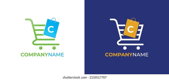 Shopping Bag And Trolley Logo icon symbol Design with Letter C. Vector logo template