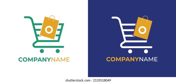 Shopping Bag And Trolley Logo icon symbol Design with Letter O. Vector logo template