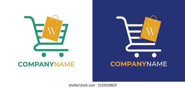 Shopping Bag And Trolley Logo icon symbol Design with Letter W. Vector logo template