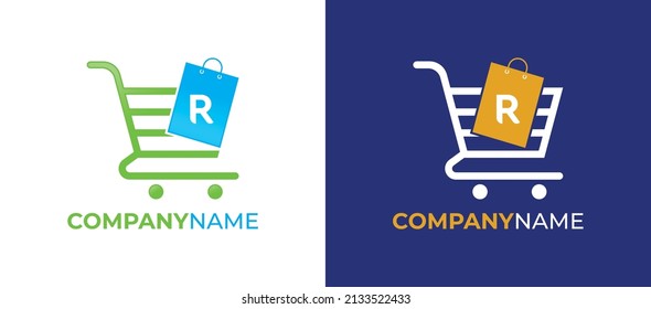 Shopping Bag And Trolley Logo icon symbol Design with Letter R. Vector logo template