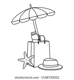 shopping bag with umbrella beach and starfish