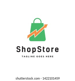 shopping bag with uprise arrow for store logo icon vector template