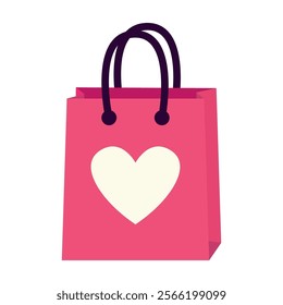 Shopping bag. Valentine's day. Vector illustration in flat style.