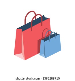 Shopping bag. Vector 3d isometric color icon new flat style. Creative illustration, idea for infographics.