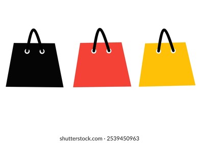 shopping bag vector. black, red, yellow shopping bag packages isolated on white background. handbag, shopping bag icon. shopping bag silhouette