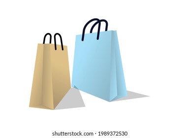 Bolsa de compra vector, bolsa de compra azul y marrón con fondo blanco, apta para la compra, compra, aplicación, sitio web, tienda online, etc.