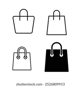 Bolso de compras, icono negro plano del bolso del Vector fijado en el fondo blanco..eps