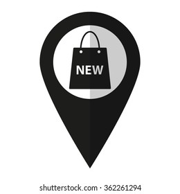 Shopping bag - vector icon;  black map pointer