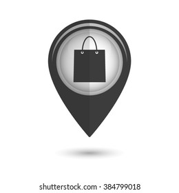 shopping bag - vector icon;  black map pointer