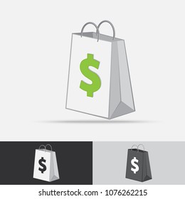 Shopping Bag Vector Icon Flat Design, available in color, black and White