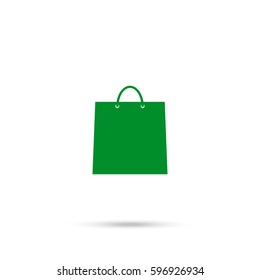 shopping bag - vector icon. Green icon and gray shadow 