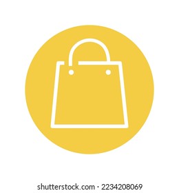 Shopping bag vector icon  isolated on yellow circle  for graphic and web design.