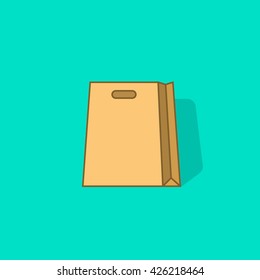 Shopping bag vector icon isolated, flat paper shopping bag empty with shadow, cartoon outline line style