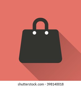 Shopping bag   vector icon with long shadow. Illustration  isolated on red background for graphic and web design.  