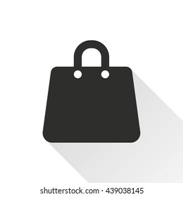 Shopping bag vector icon with long shadow. Black illustration isolated on with background for graphic and web design.