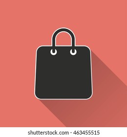 Shopping bag vector icon with long shadow. IIllustration isolated on red background for graphic and web design.