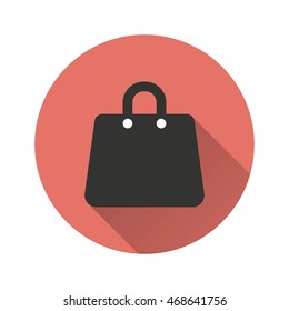 Shopping bag vector icon with long shadow. Illustration isolated for graphic and web design.