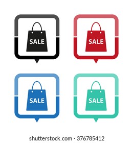 Shopping bag - vector icon; map pointer;  message bubble