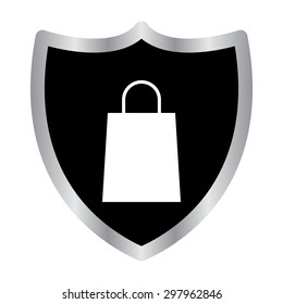shopping bag - vector icon on a black shield