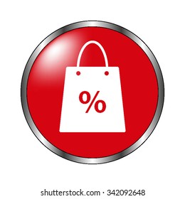 Shopping bag - vector icon on the red button