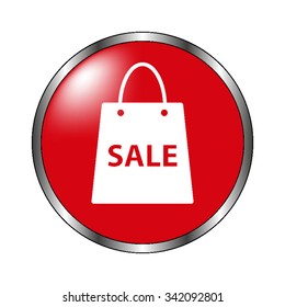 Shopping bag - vector icon on the  red button