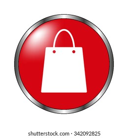 Shopping bag - vector icon on  the red button