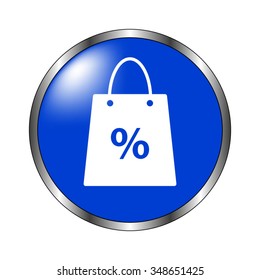 Shopping bag - vector icon on the blue button