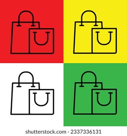 Icono del vector de la bolsa de compras, estilo de contorno, aislado en fondo blanco.
