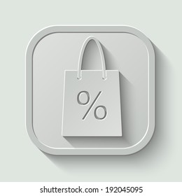 shopping bag vector icon - paper button with shadow on light background