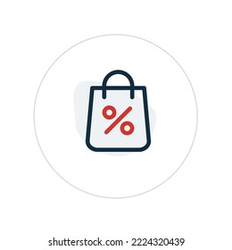 shopping bag - Vector icon with percentage sign. E-commerce and cash back concept.