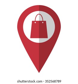 Shopping bag - vector icon; red map  pointer