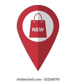 Shopping bag - vector icon; red  map pointer