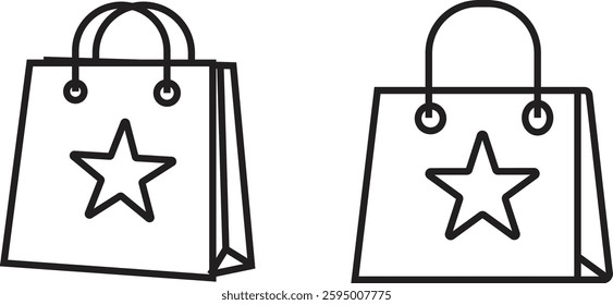 Shopping bag vector icon set. Star icon for retail, shopping design, branding projects. Vector illustration