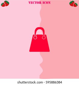 Shopping bag vector  icon. Strawberry Background.