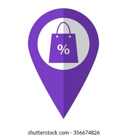 Shopping bag - vector icon;  violet map pointer