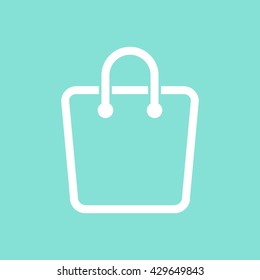 Shopping bag    vector icon. White  Illustration isolated on green  background for graphic and web design.