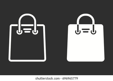 Shopping bag vector icon. White illustration isolated on black background for graphic and web design.