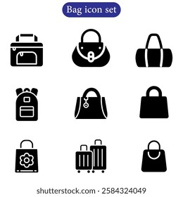 Shopping bag vector icons set use for web  and app, logo design on white background.