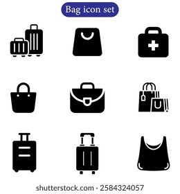 Shopping bag vector icons set use for web  and app, logo design on white background.