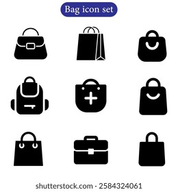 Shopping bag vector icons set use for web  and app, logo design on white background.