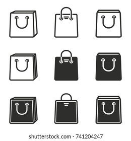 Shopping bag vector icons set. Black illustration isolated for graphic and web design.