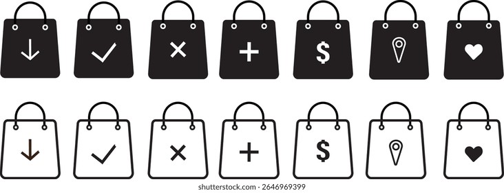 Shopping bag vector icon.Shop bag in outline,paper bags sign,symbolizing retail, purchases,Collection of high quality bag symbol illustration,
