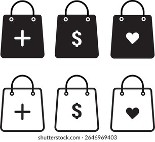 Shopping bag vector icon.Shop bag in outline,paper bags sign,symbolizing retail, purchases,Collection of high quality bag symbol illustration,
