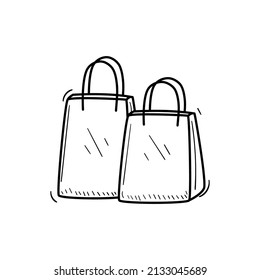 Ilustración vectorial de la bolsa de compras en estilo dibujado a mano aislado en fondo blanco. Ilustración del doodle de la bolsa de compras