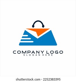 Shopping bag vector logo design with fast delivery concept. Logo can be used for online shop.